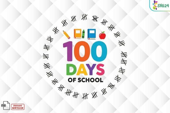 100 Days of School Colorful Kids PNG