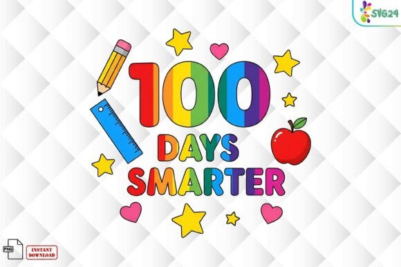 100 Days Smarter Rainbow Kids PNG
