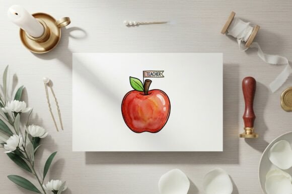 Red Apple Teacher Label: Elevating Educational Branding with High-Quality Vector Design